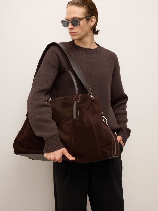 Brown suede travel bag KS CANE