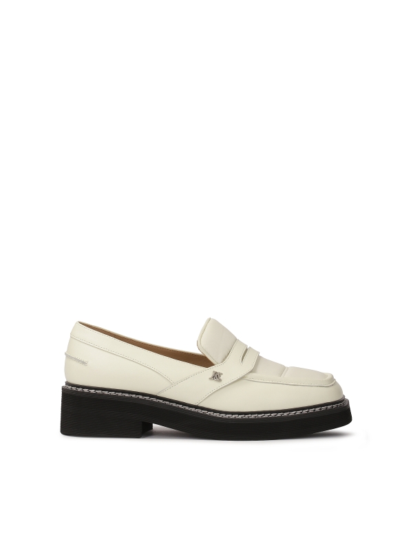 Off-white leather loafers with black sole IVETTE