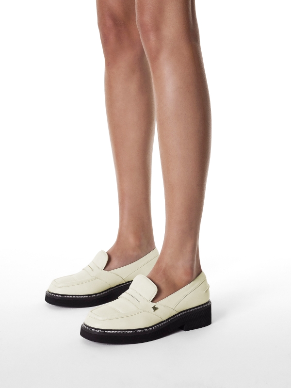 Off-white leather loafers with black sole IVETTE