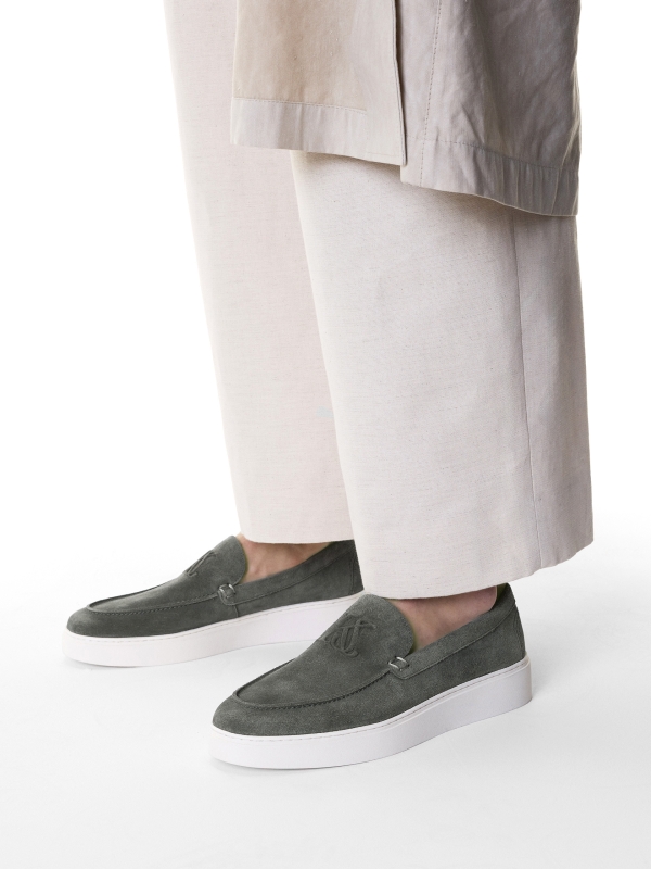 Grey suede shoes with slip-on upper with logos KS ETIENNE
