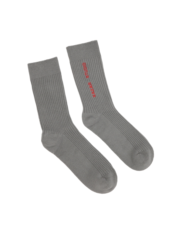 Grey ribbed socks with embroidered logo KS LUCIENNE