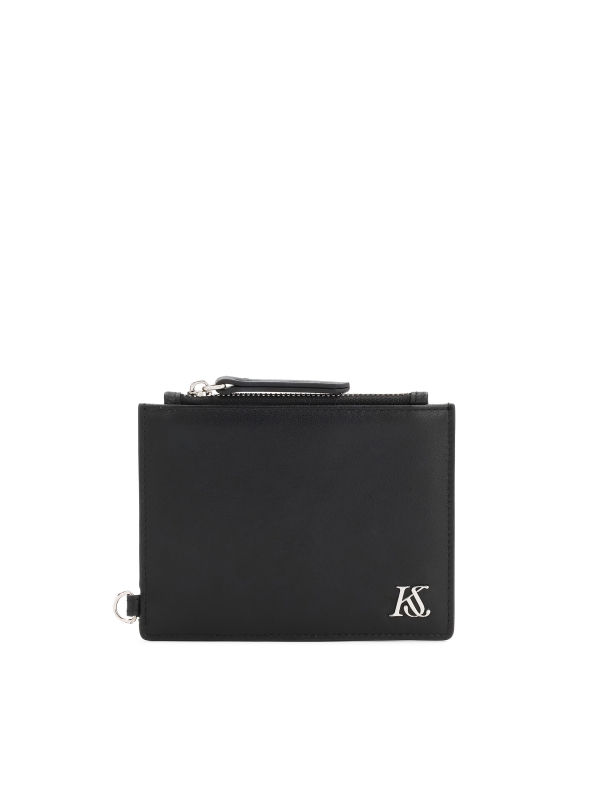 Black leather card case with detachable strap and zipper pocket KS CHARENTE