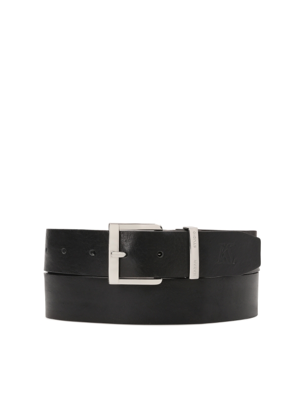Black belt with logoed silver buckle unisex KS CHRISTEL