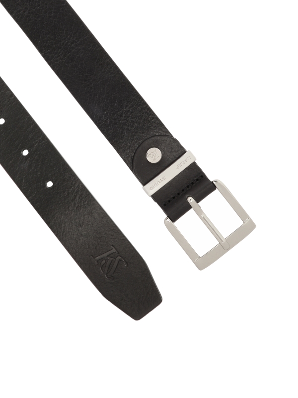 Black belt with logoed silver buckle unisex KS CHRISTEL
