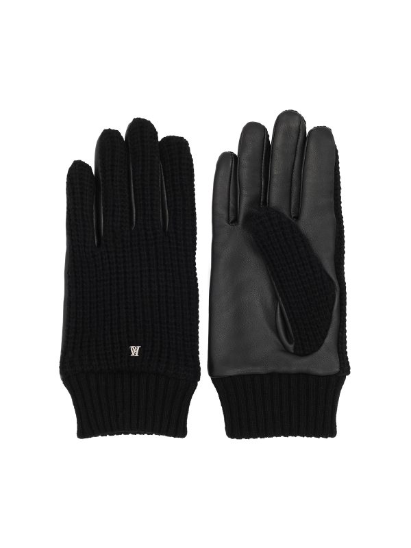 Men's wool gloves with full-grain leather and monogram KS FRANCOISE